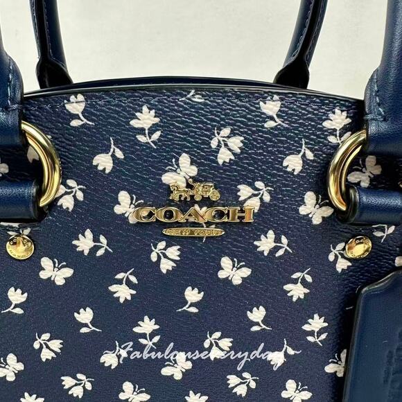 Coach Savannah Small Carryall Bag With Floral Print CBI55 Gold/Deep Blue NWT - Picture 8 of 10